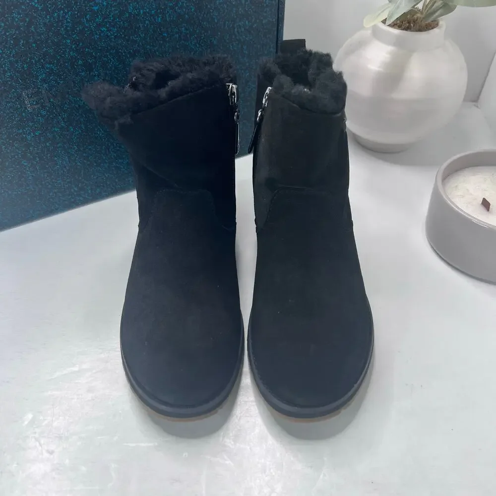 EMU Australia Beach Mini Leather Merino Wool Lining Boots Black Women's 5 NWB